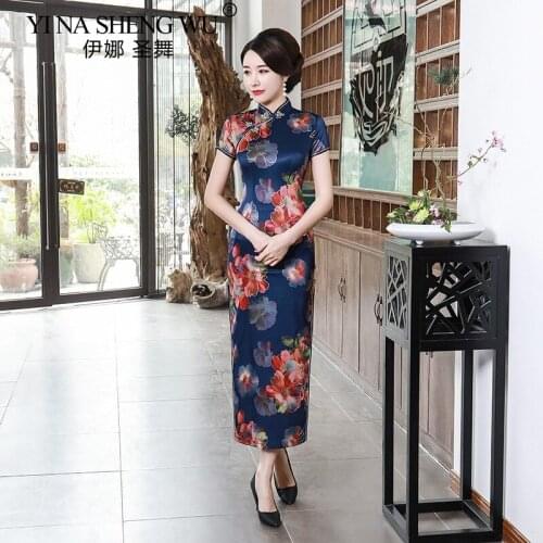 Tang Long Cheongsam Chinese Traditional Banquet Clothing Satin Dress Slim Retro Dress Lace Performace Qipao Show Sexy Cheongsam