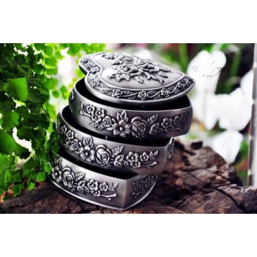 3-layer heart-shaped tin alloy metal classical European Gothic Princess Medeas jewellery keepsakes souvenir box 2118