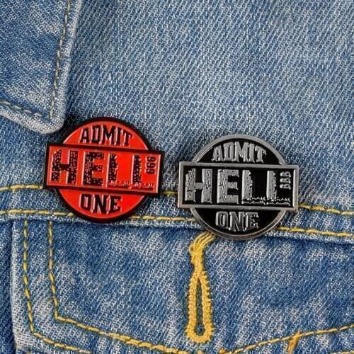 Vintage Round 666 Hell Admit One ticket Faded Distressed Enamel pins Brooches Badges Brooches for Cool Women Men