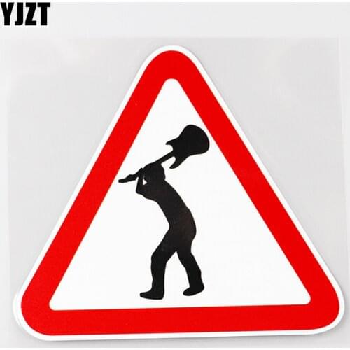 YJZT 12.9CM×11.6CM Caution Angry Guitarist Rock Roll Decal PVC Car Sticker 12C-0505