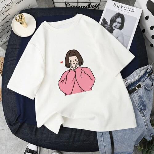 Womens T-shirt Harajuku Ulzang Cartoon Print T-shirt Summer Short Sleeve Cute Girl T-shirt Fashion Top Women T-shirt Clothes