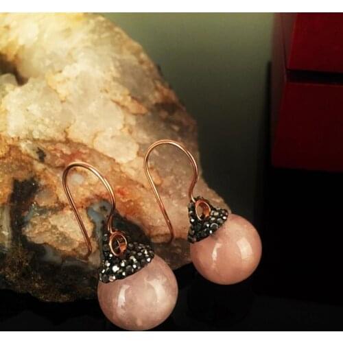 Dr Stone Natural Stone Women 'S Pink Quartz Stone Rose Gold plated Earrings 373145028