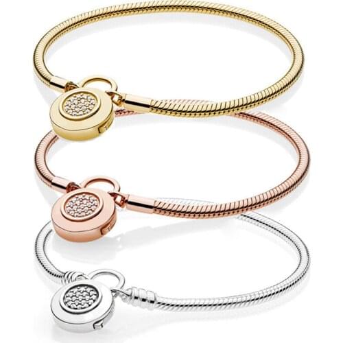 Fashion High Quality 925 Sterling Silver SHINE MOMENTS Smooth Bracelet Charm Original Ladies Jewelry Wedding Birthday Gift