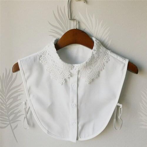 2021 Women Cardigan Button Sweater Shirt Fake Collar Embroidery Hollow Lace Cotton False Detachable Collar Chiffon Blouse Tops