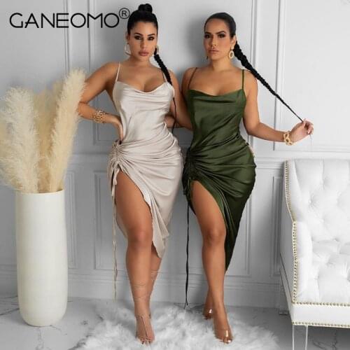 Elegant Backless Sexy Party Holiday Dress Women Spaghetti Strap Dress Female High Waist Sheath Club Midi Dress Vestidos Summer