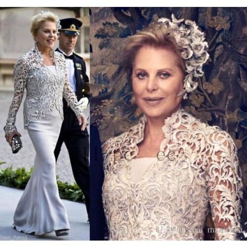 فساتين سهرات Vintage With Lace Jacket 2021 Cheap Moms Gowns Plus Size Mermaid Woman Evening Bolero Celebrity Dresses