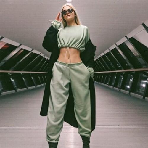Winter Tracksuits For Women Sport Suit Casual Two Piece Set Sweatshirt Crop Top + Pants Trouser Outfits Jogging Femme Clothing