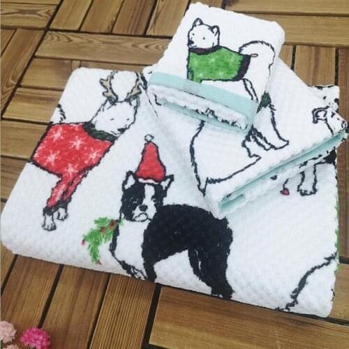 1pc Christmas Dogs Printed Cotton Face Hand Hair Towel Home Hotel Travel General Use