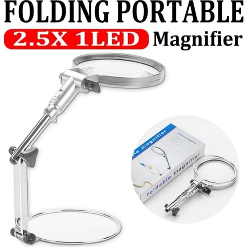 2.5x Foldable Desktop Illuminated Magnifier 120mm Magnifying Glass LED Lighted Lamp Optical Glass Lens Magnifier Reading Loupe