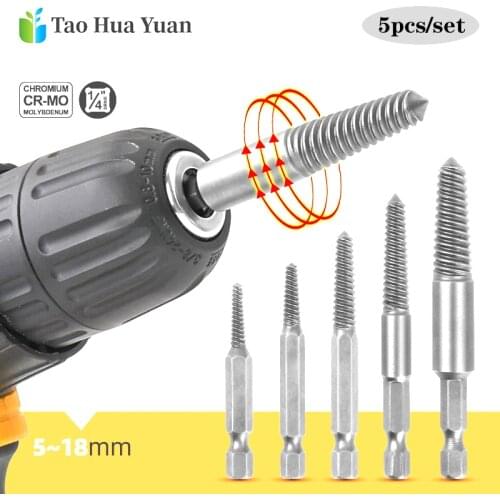 5pcs Hex Screw Extractors Broken Damaged Screw Extractor Drill Bit Guide Set Broken Bolt Remover Easy Out Set Metalworking Tools