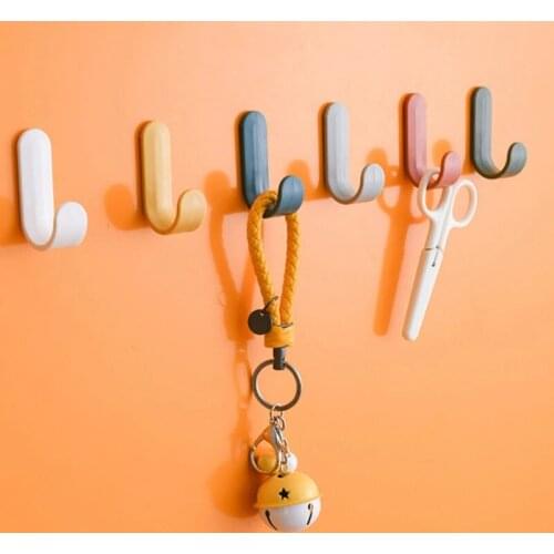6PCS /Set Towel Hook Plastic Door Hanger Self Adhesive Wall Hanger Hat Racks Key Hanger Wall Organizer Home Decor Key Holder