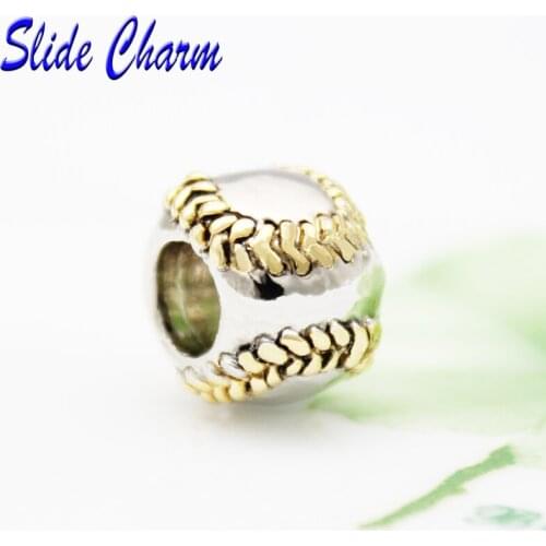 Slide charm Free shipping New European fashion baseball charm beads fit Pandora bracelet