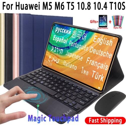 Touchpad Keyboard Case for Huawei Mediapad M5 lite 10 Pro T5 10.1 M6 10.8 MatePad Pro 10.8 10.4 T10s Bluetooth Russian Keyboard