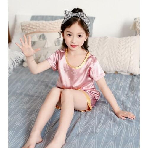 Baby Children Home Wear 2021 Summer Casual Clothes Baby Girls Pajamas Suit Ice Silk Simulation Silk Sets Teenager Girls Clothes