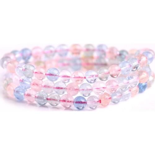Natural Beryl Morganite Bracelet For Women Men Healing Luck Crystal Clear Round Beads Stretch Love Stone Jewelry AAAAA 5mm 6mm
