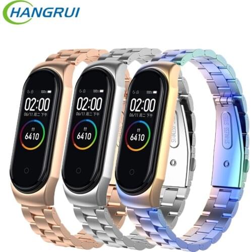 HANGRUI Wristband For Xiaomi Mi Band 4 5 Strap Smartwatch Mi band 4 Stainless Steel Metal Bracelet Strap Universal Mi Band 5 Mi3