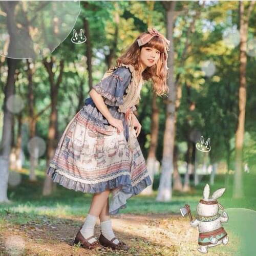NONSAR Classical Lolita Dress Indian Rabbit Original Summer Short Sleeve OP Pastoral Style Dress For Girl