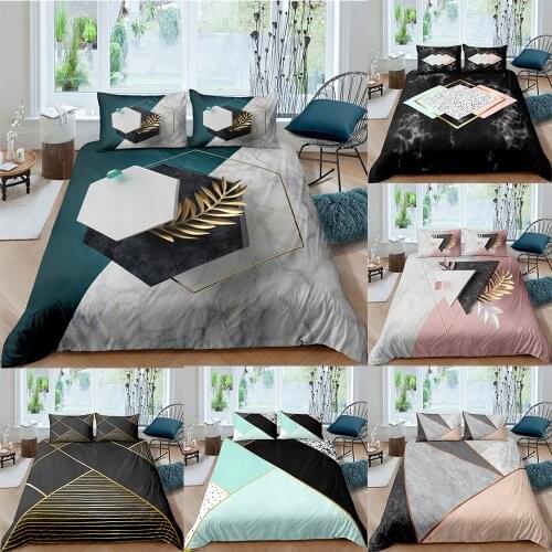 ZEIMON 2/3Pcs 3D Digital Marble Printing Bedding Set 1 Quilt Cover + 1/2 Pillowcases Geometric Design Double Full Queen King