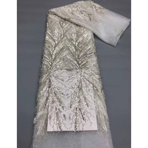 High Quality Lace Fabric Bead Tube Sequin Embroidery French Tulle Mesh Cloth Sewing Supplies Design Wedding Dress Skirt 5 Yards