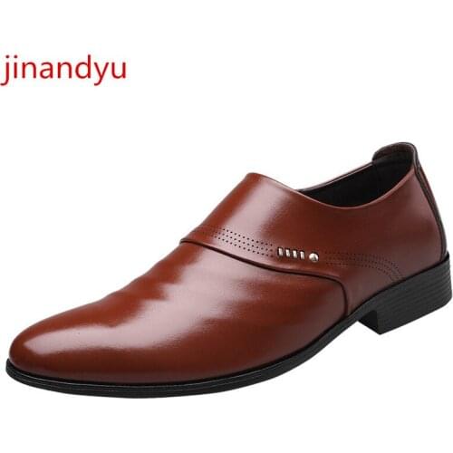 Size 48 Mens Leather Shoes Italian Loafers Dress Shoes Men Casual Black Leather Business Shoes Fashion Mens Office Brown Shoes