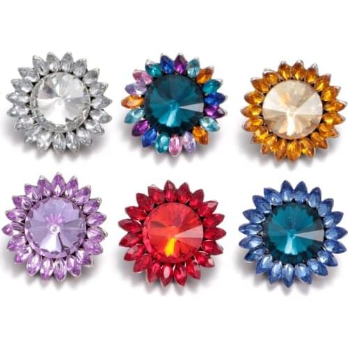 2017 New Arrivals 6pcs/lot Sunflower Pattern Buttons 18mm snap button Jewelry Faceted Snaps Fit Snaps Jewelry KZ0343