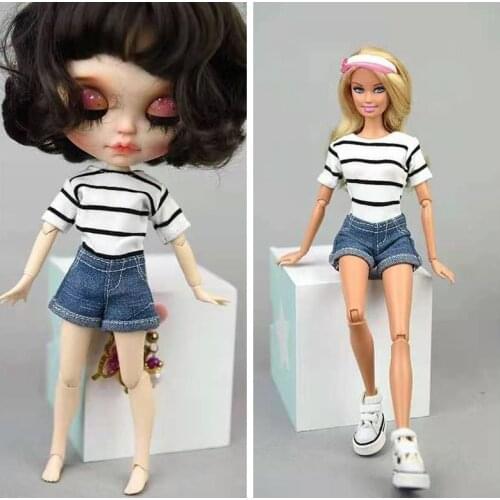 1/6 BJD Clothes Handmade Striped Jumpsuit Doll Outfits for Barbie Doll Clothes 11.5" Dolls Accessories for Blythe Baby DIY Toys