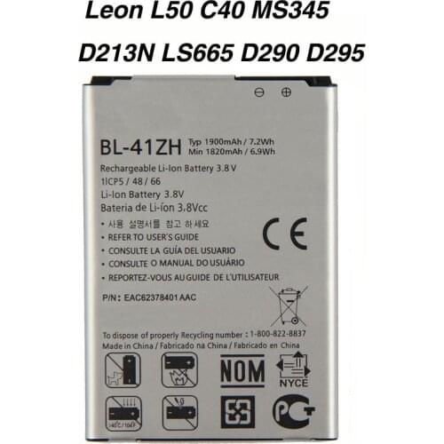Original BL-41ZH battery for LG Leon H345 MS345 H340 H343 Risio C40 L50 D213N TRIBUTE 2 LS665 1900mAh