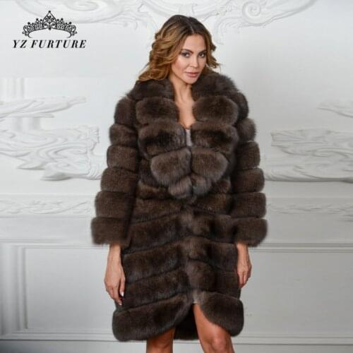 2020 New Arrival Real Fox Fur Coat With Big Turn-Down Collar Pelt Fur Natural Coat Women Fox Long Jacket Genuine Luxury FC-067