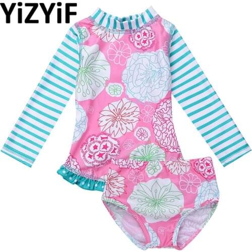 YiZYiF Little Baby Girls Rash Guard Swimsuit Set Long Sleeve Bikini Swimsuit Floral Printed Swimwear Bathing Suit Sun Protection