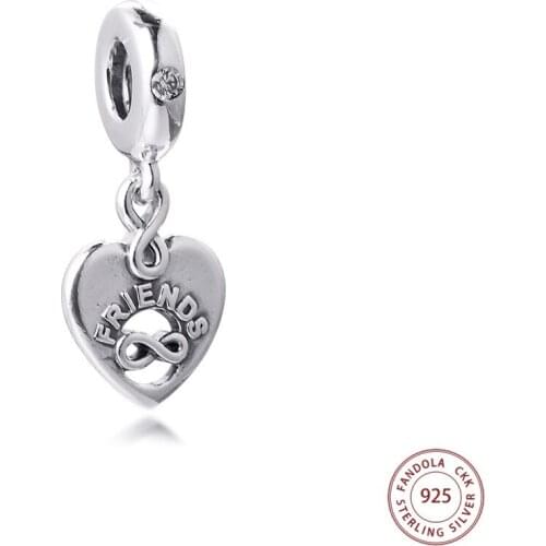Friends Forever Heart Dangle Charms Fits Original Pandora Bracelet 925 Sterling Silver Beads DIY Jewelry Making Wholesale