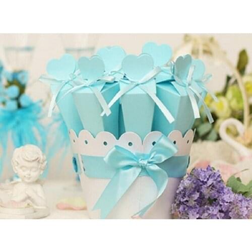 Festival supplies 10pcs\set candy box bag chocolate paper gift package for Birthday Wedding Party favor DIY basket flowers Wh