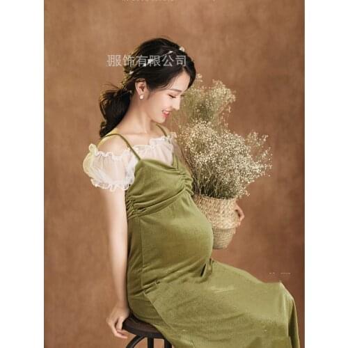 Sexy Maternity Dresses For Photo Shoot Ruffles Long Pregnancy Dress Photography Props 2021 Baby Shower Pregnant Women Maxi Gown