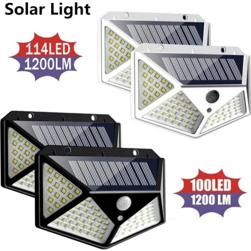 114 100 LED Solar Light Outdoor Solar Lamp PIR Motion Sensor Waterproof Solar Powered Sunlight Garden Decoration Street Lights