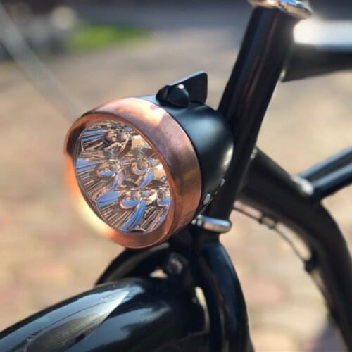 Retro Bike Riding Battery LED Light Headlight Bicycle Copper Color Front Easy Install Cycling Accessories
