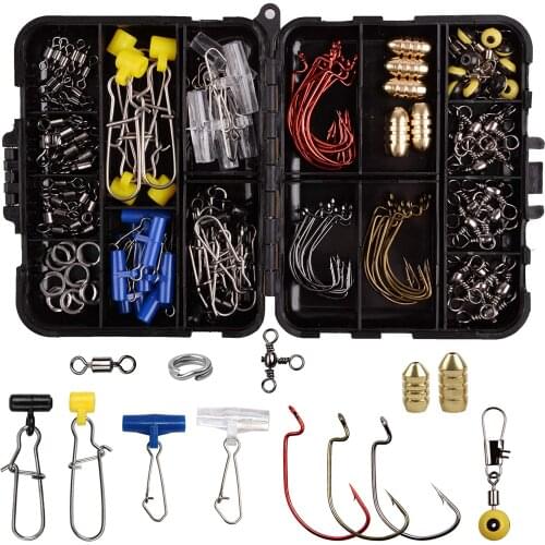 130pcs Fishing Accessories Kit Fishing Rolling Swivels, Crossline 3 Way Swivels, Sinker Slides, Split Rings ,Fishing Tackle Box