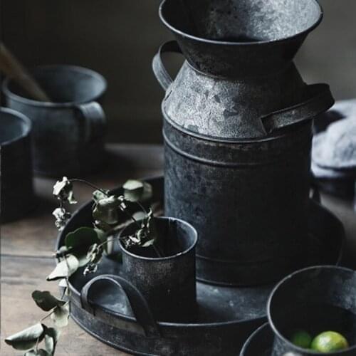 Vintage Wrought Iron Storage Tank Handmade Antique Galvaninzed Zinc Kitchen Storage Bins Set Cup Set