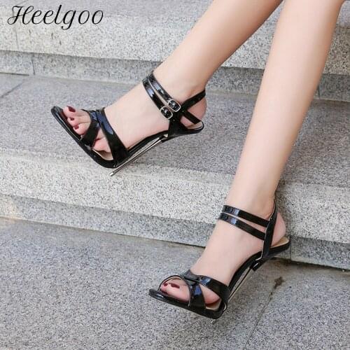 Heelgoo Women 16cm High Heel Sandals Summer Ladies Sexy Stiletto Pumps Dress Shoes Plus Size 35-46 Solid Black Red Pink