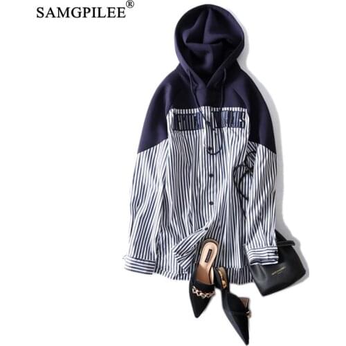 Sweatshirts Women 2021 Office Lady Hoodies For Girls Cotton Full Sleeve Striped Pullovers Hooded Winter Oversized Sweatshirt 3XL