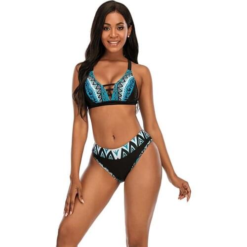 Women Plus Size Bikini Ganthered Printing Bikini Two Piece Bikini Set Swimwear Suit S-5XL