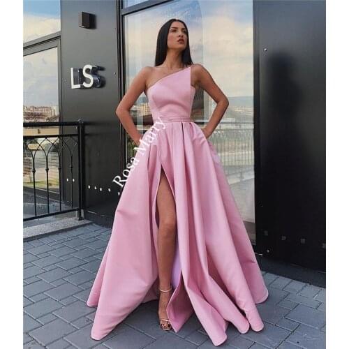 Pink Plus Size Cheap Long Prom Dresses 2020 A Line Simple Satin Girls Formal Evening Party Gowns vestidos de fiesta largos