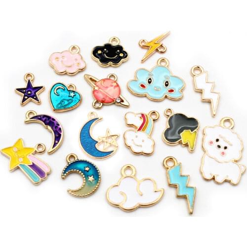 10pcs Cute Charms Pendant for Jewelry Making Supplies Enamel Moon Star Heart Alloy Metal Drop Oil Findings for Necklace Bracelet