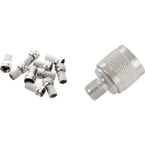 10 Pcs Twist-On RG6 RG-6 F TV Connector & 2 Pcs N Type Male Plug To F Female RF Coaxial Adapter