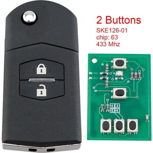 2 Buttons 433MHz Flip Remote Car Key Fob with ID63 80bit Chip SKE126-01 Fit for MAZDA Car 2 M2 Demio /3 M3 Axela/ 5 M5 Premacy