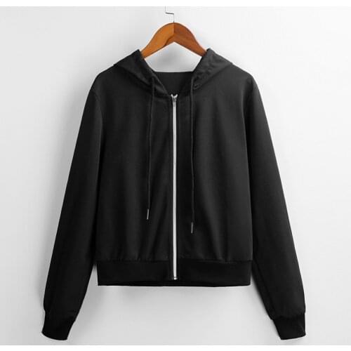 2020 New Fashion Women Crop Jackets Zip-Up Hoodie Casual Brief Solid Color Coats Workout Long Sleeve Sweatshirt Tops Autumn