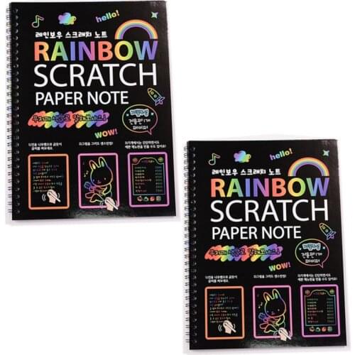 2020 New 2PCS Large Magic Color Rainbow Scratch Art Paper Note book Fully Black Drawing