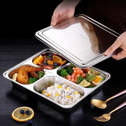 304 stainless steel lunch box canteen canteen compartment lunch box lunch box with lid student fast food plate tableware