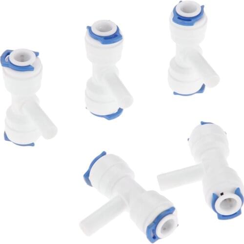 5Pc Water Filter Quick Fittings 1/4" Stem-1/4" OD Hose Pipe RO Water Plastic Pipe Connector for Reverse Osmosis Aquarium System