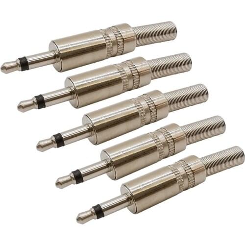 5Pcs Metal Solder 3.5mm Male Mono Plug 2 Pole Audio Connector 3.5 Headphone Cable Extension Plug Jack Adapter with Spring Tail