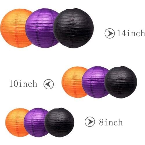 9pcs/set Round Chinese Paper Lanterns Halloween Party Diy Orange Black Purple lampion lanterne Assorted Sizes Hanging Decor