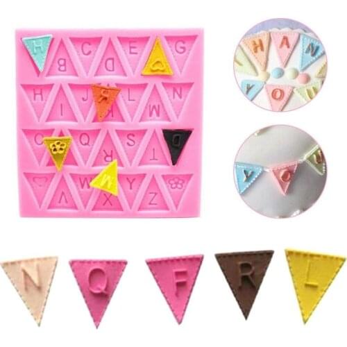 DIY Chocolate Candy Fondant Alphabet Letter Mold Triangle Flag Bunting Trays Cake Mould Tools Food Silicone Mold Decorations